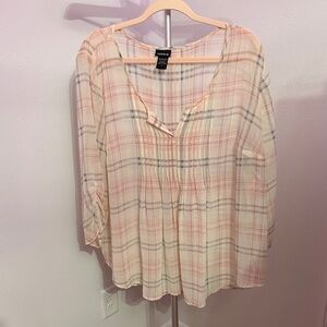 EUC Torrid Cream and Pink Plaid Blouse